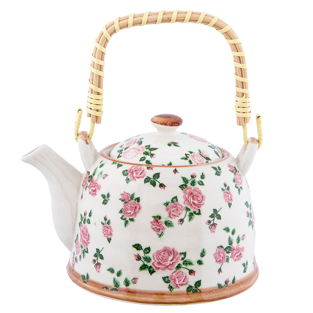 Clayre & Eef Theepot met Filter 700 ml Beige Roze Keramiek Bloemen