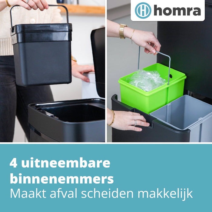 Homra NEXO Prullenbak met Sensor - 3 vakken – 72L - Zwart