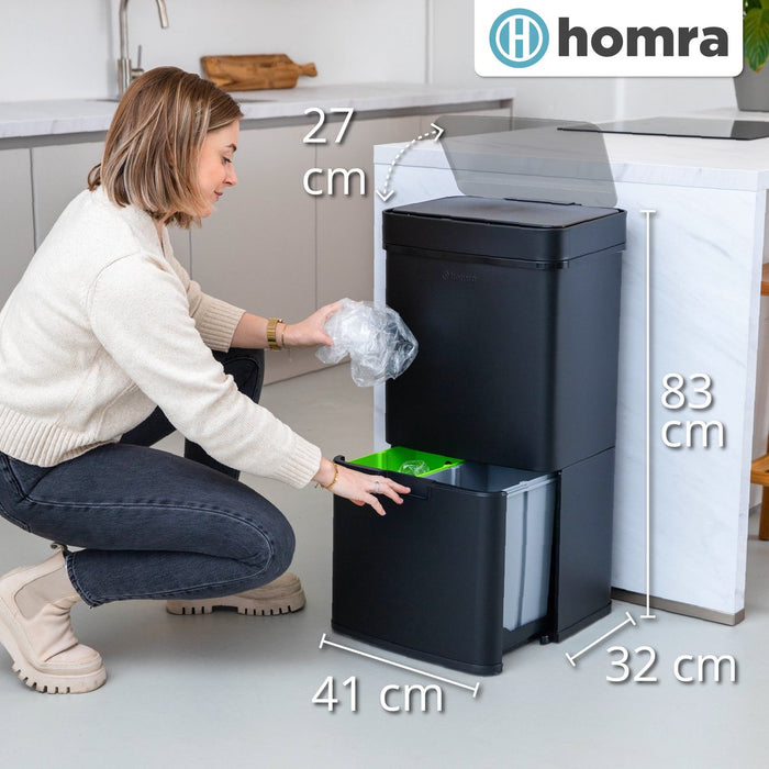 Homra NEXO Prullenbak met Sensor - 3 vakken – 72L - Zwart