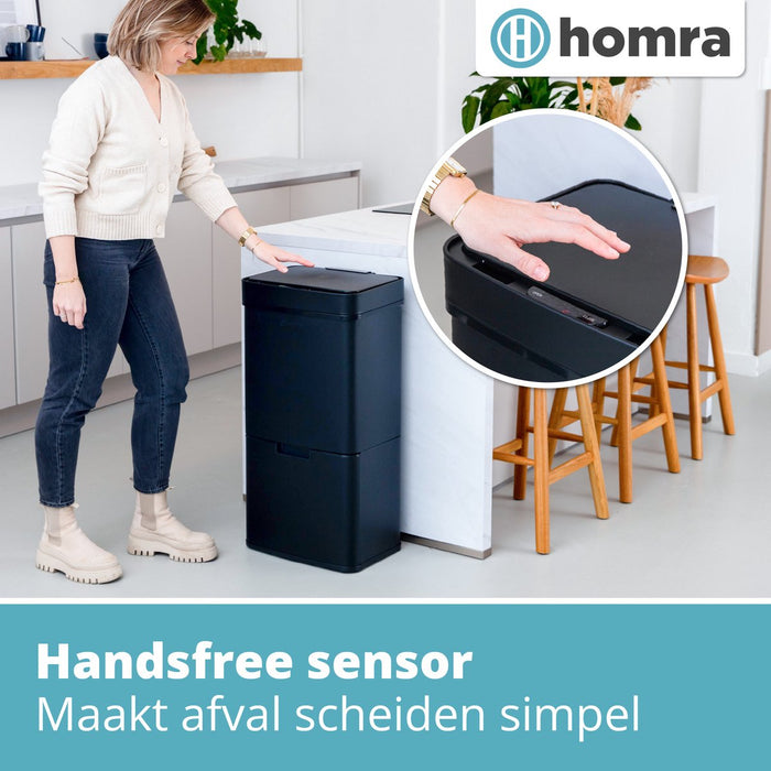 Homra NEXO Prullenbak met Sensor - 3 vakken – 72L - Zwart
