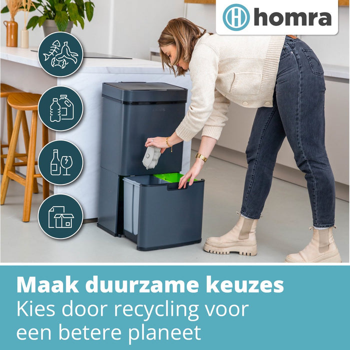 Homra NEXO Prullenbak met Sensor - 3 vakken – 72L - Grijs