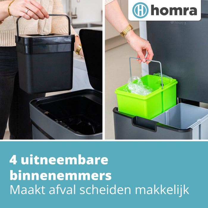 Homra NEXO Prullenbak met Sensor - 3 vakken – 72L - Grijs