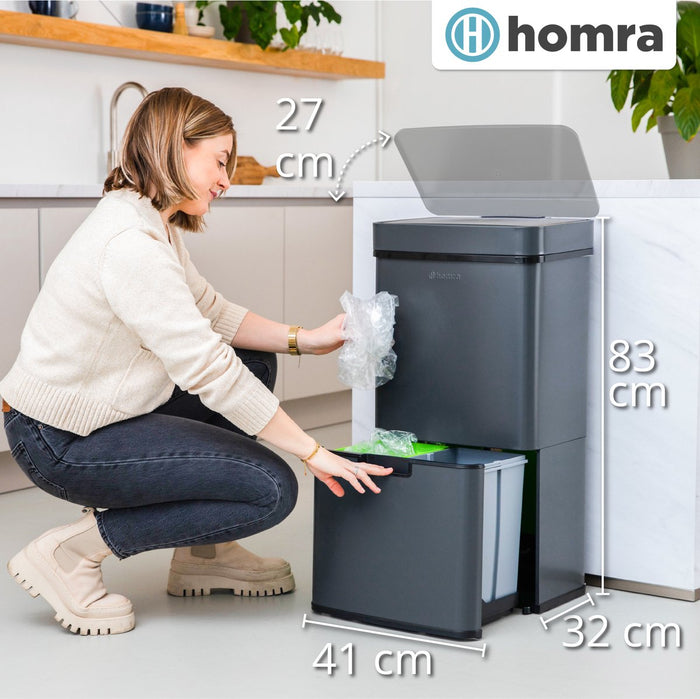 Homra NEXO Prullenbak met Sensor - 3 vakken – 72L - Grijs