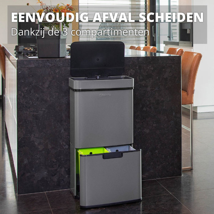 Homra NEXO Prullenbak met Sensor - 3 vakken – 72L - Grijs