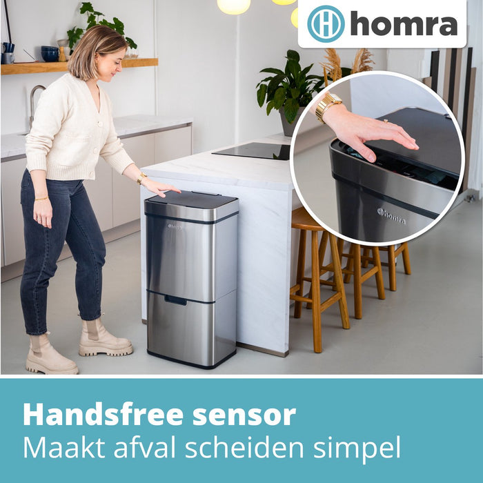 Homra NEXO Prullenbak met Sensor - 3 vakken - 72L - RVS