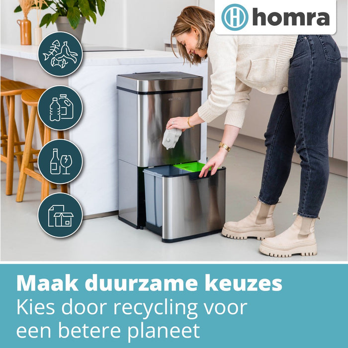 Homra NEXO Prullenbak met Sensor - 3 vakken - 72L - RVS