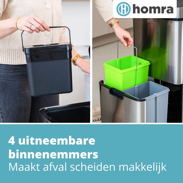 Homra NEXO Prullenbak met Sensor - 3 vakken - 72L - RVS