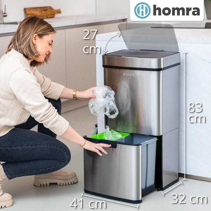 Homra NEXO Prullenbak met Sensor - 3 vakken - 72L - RVS