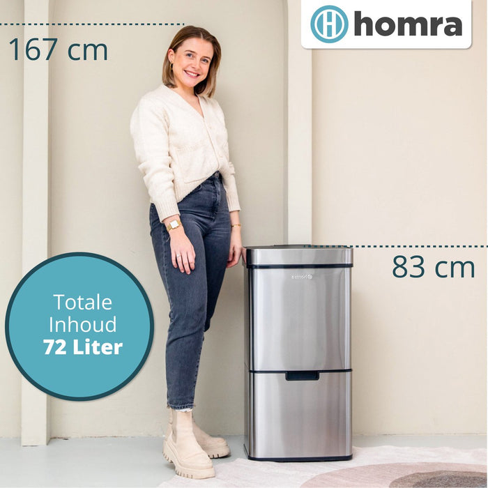 Homra NEXO Prullenbak met Sensor - 3 vakken - 72L - RVS