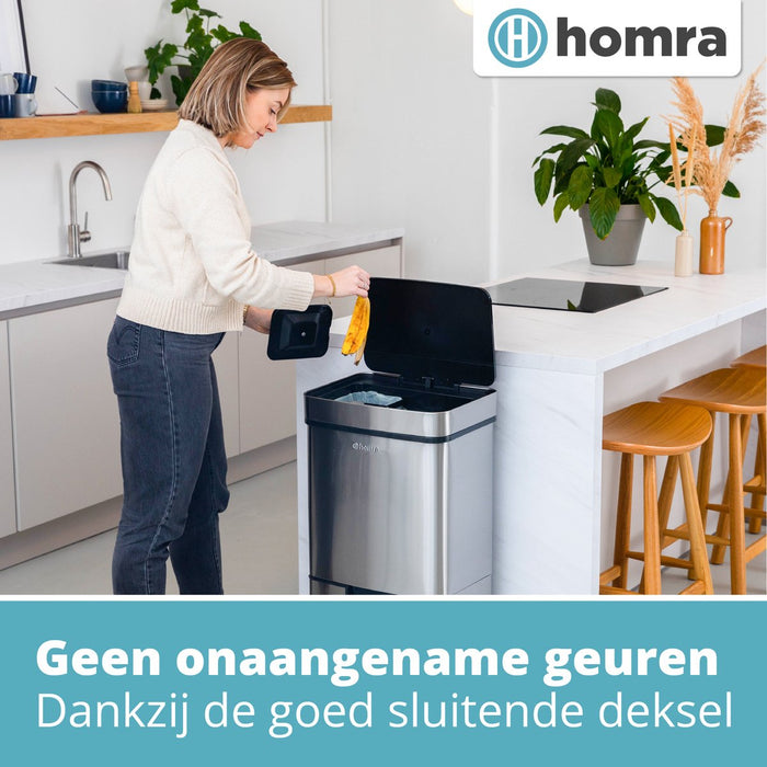 Homra NEXO Prullenbak met Sensor - 3 vakken - 72L - RVS