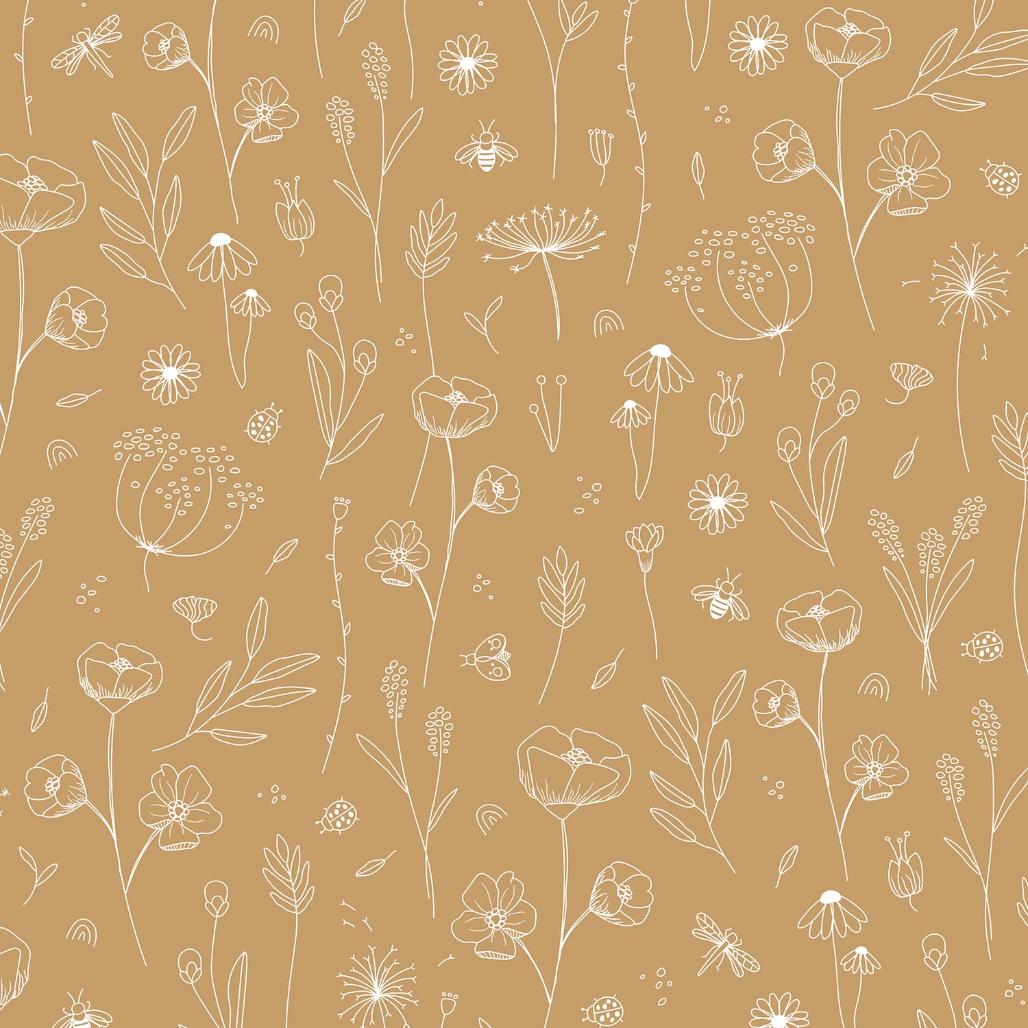 Little Dutch Wild Flowers Ochre Behang Kinderkamer - Bloemen -