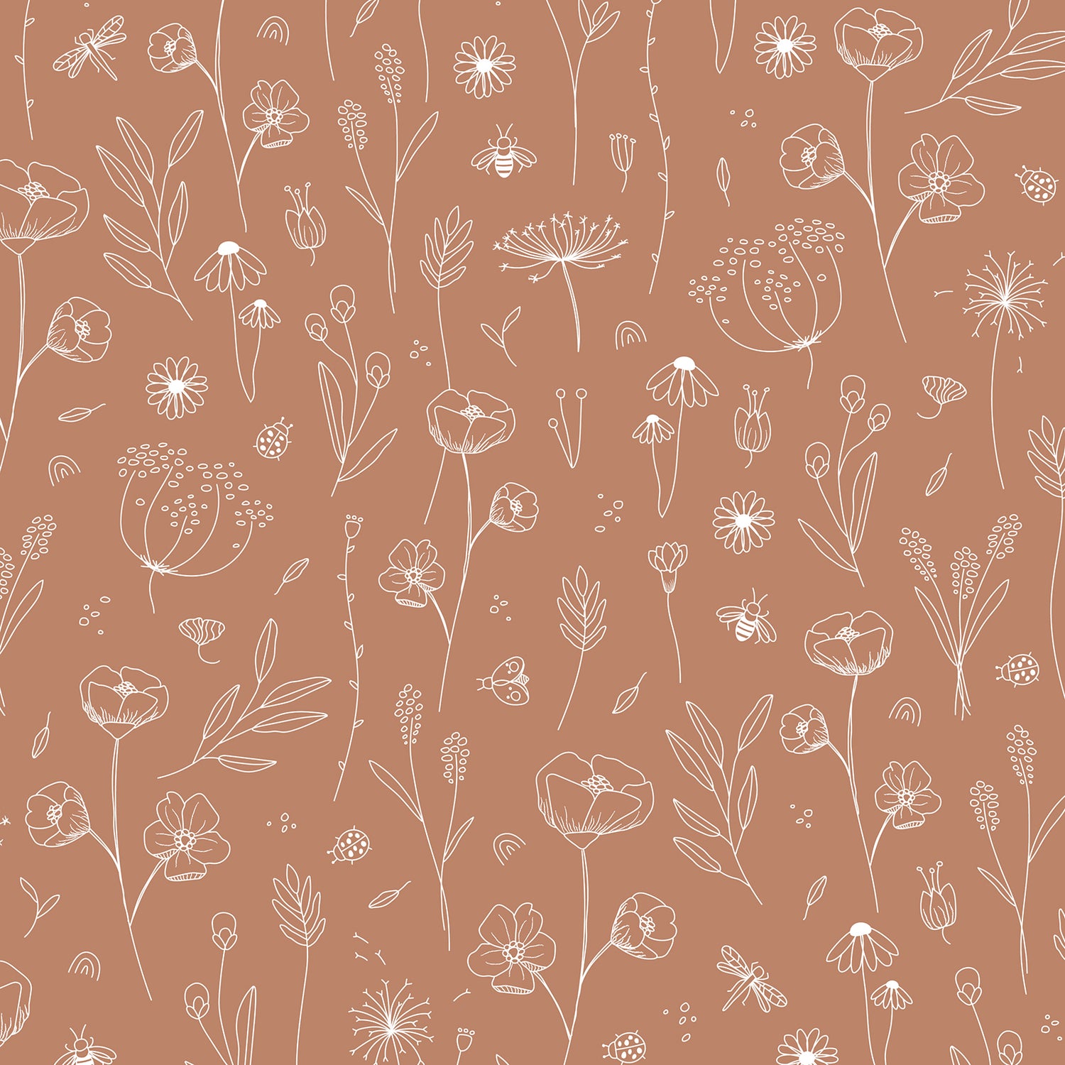Little Dutch - Vliesbehang - Wild flowers Rust - Oranje - 10mx53cm