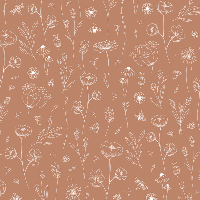 Little Dutch - Vliesbehang - Wild flowers Rust - Oranje - 10mx53cm