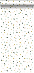 ESTAhome behang terrazzo wit, zacht roze en mintgroen - 0,53 x 10,05 m