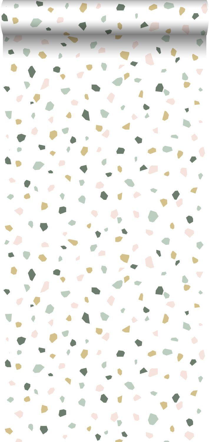 ESTAhome behang terrazzo wit, zacht roze en mintgroen - 0,53 x 10,05 m