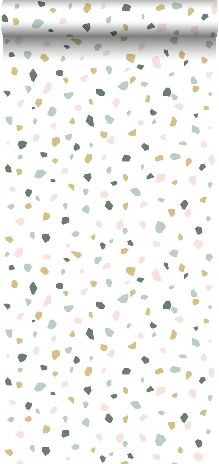 ESTAhome behang terrazzo wit, zacht roze en mintgroen - 0,53 x 10,05 m