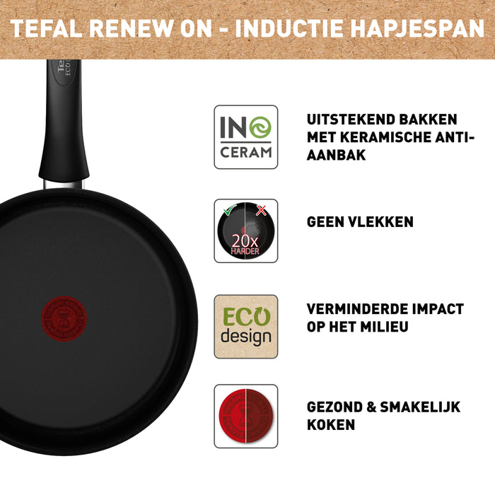 Tefal Renew Black ON Keramische Hapjespan Ø 24 cm incl. deksel
