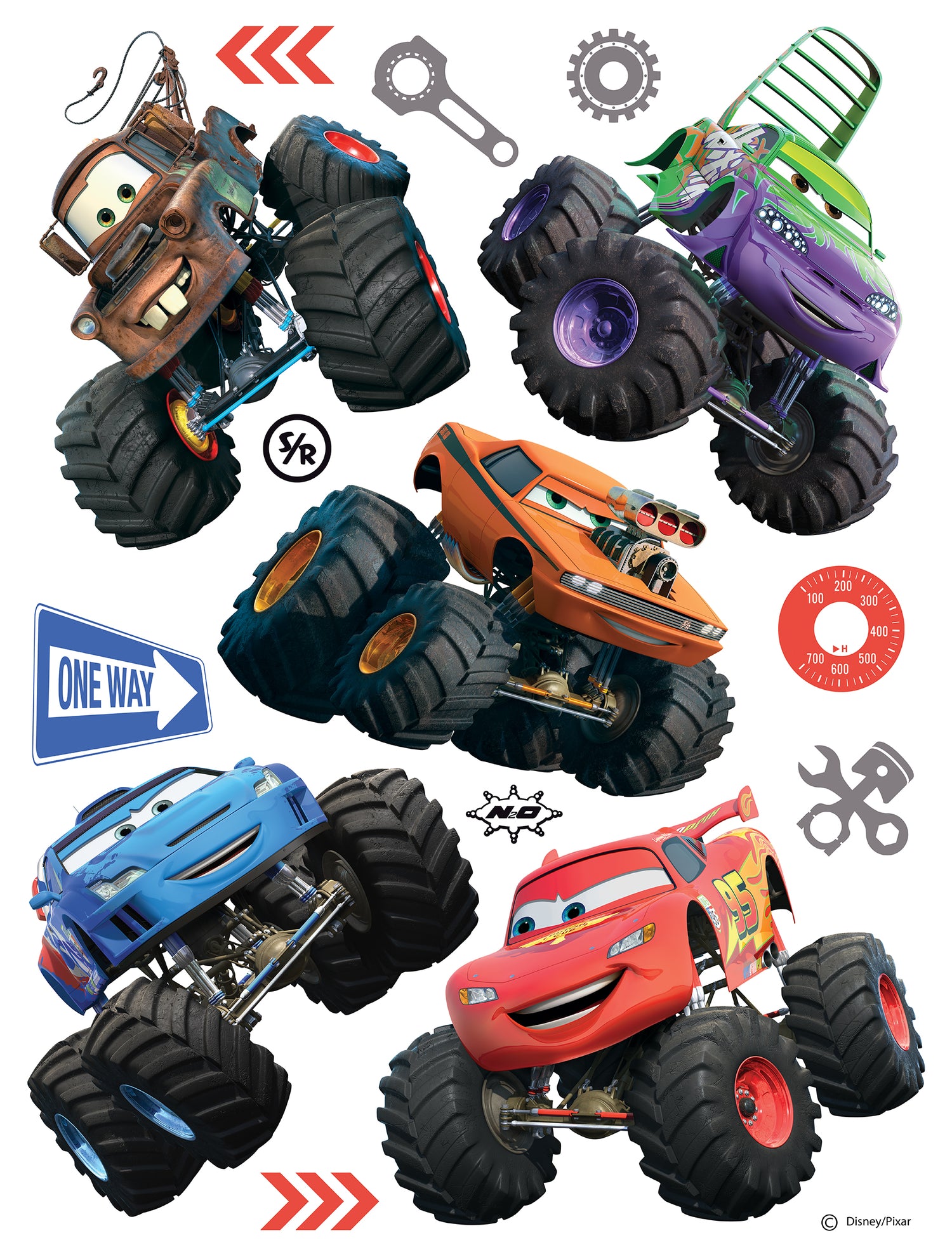 Disney muursticker Cars rood, oranje en blauw - 65 x 85 cm - 600134