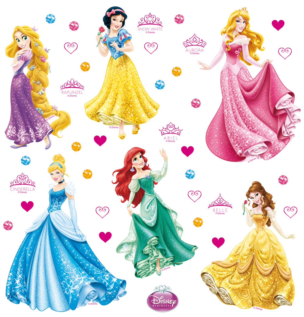 Disney muursticker prinsessen roze, geel en blauw - 30 x 30 cm - 60021