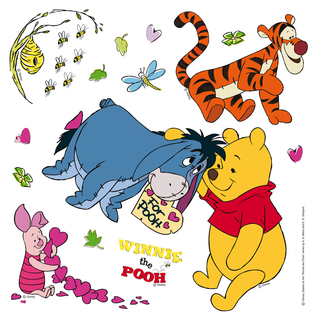 Disney muursticker Winnie de Poeh blauw, oranje en geel - 30 x 30 cm -
