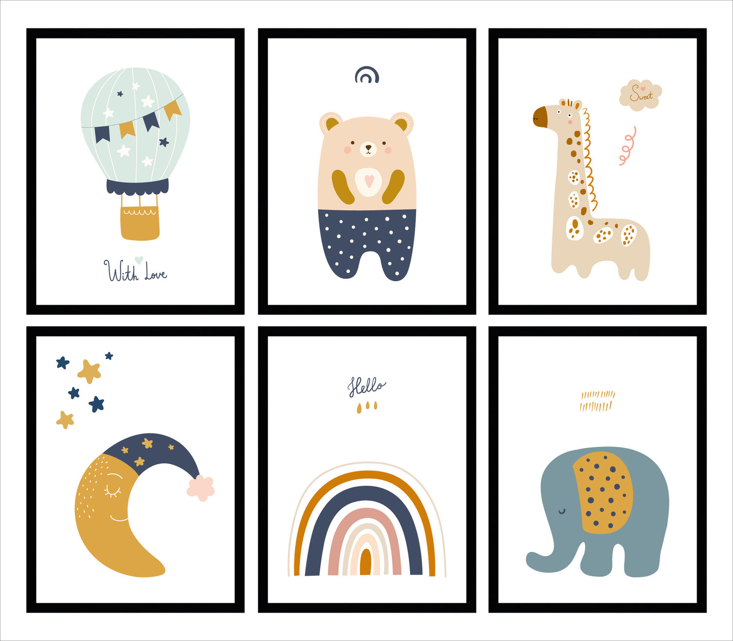 Happy Walls - Babykamer Posters - Set van 6 Unisex