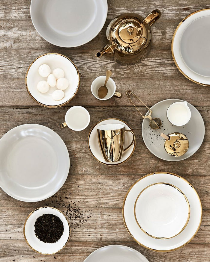 vtwonen Pasta Borden - Set van 2 - Wit|Goud - Porselein - Ø 25.5cm