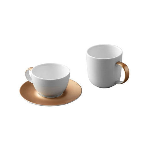 BergHOFF - Driedelige koffie- en theeset, Wit|Goud - Porselein - BergH