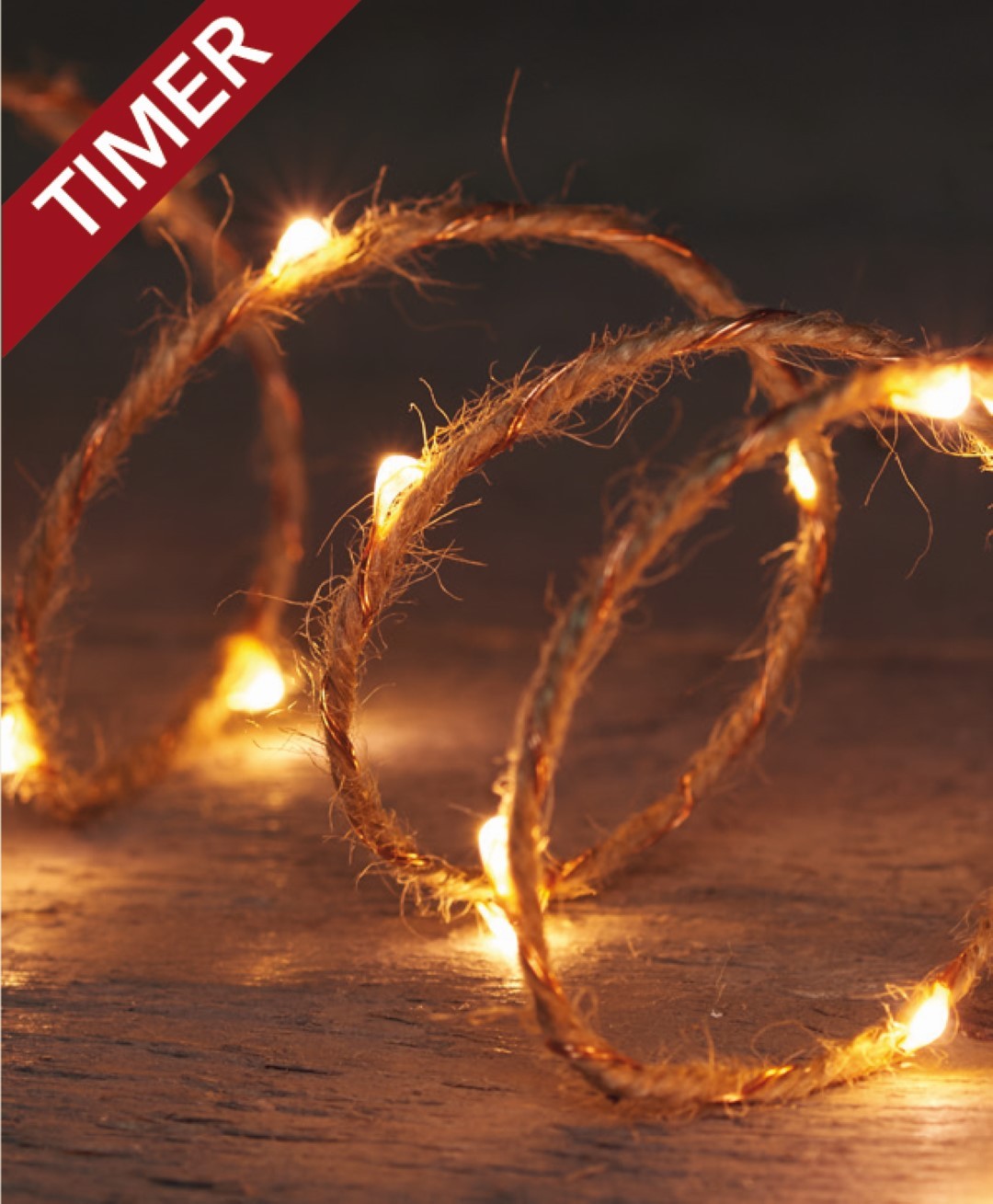 Anna's Collection 3 stuks Batterijverlichting jute 40 LED s met timer