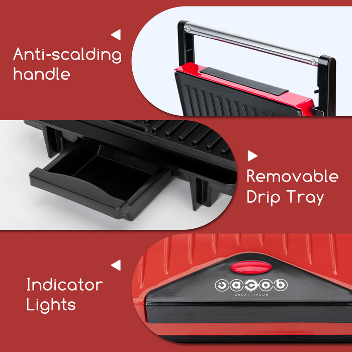 Great Jacob - Contactgrill - Panini Grill - Anti-aanbaklaag- RVS|Red