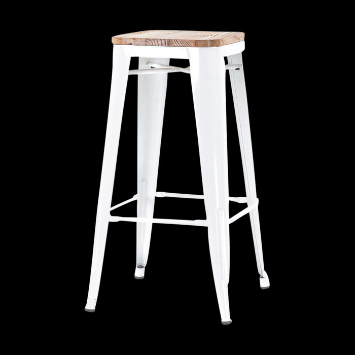 Legend Metalen barkruk wit - met houten zitting - 77 cm