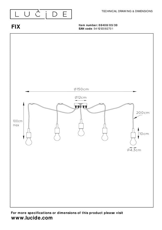 Lucide FIX Hanglamp - Zwart