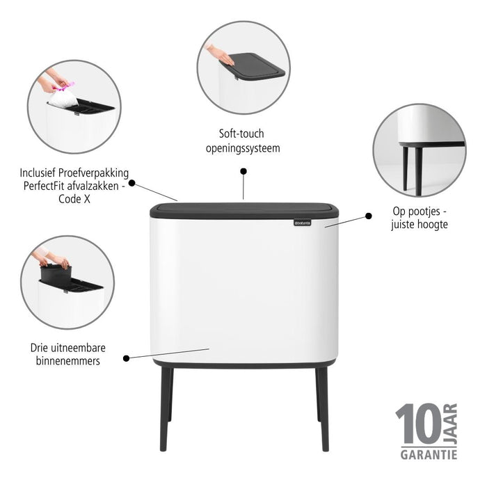 Brabantia Bo Touch Bin Afvalemmer 3 x 11 L  - Wit