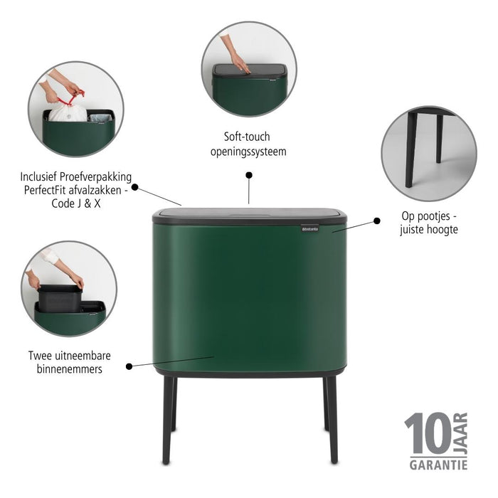 Brabantia Bo Touch Bin Afvalemmer 11 + 23 L - Pine Green