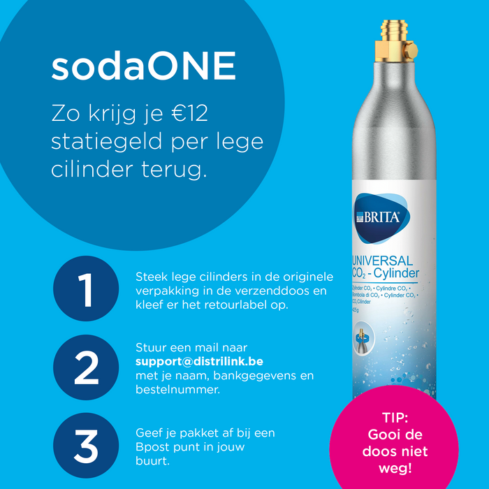 BRITA SodaOne Universele CO2 Cilinder Voor Bruiswatertoestel 2st.