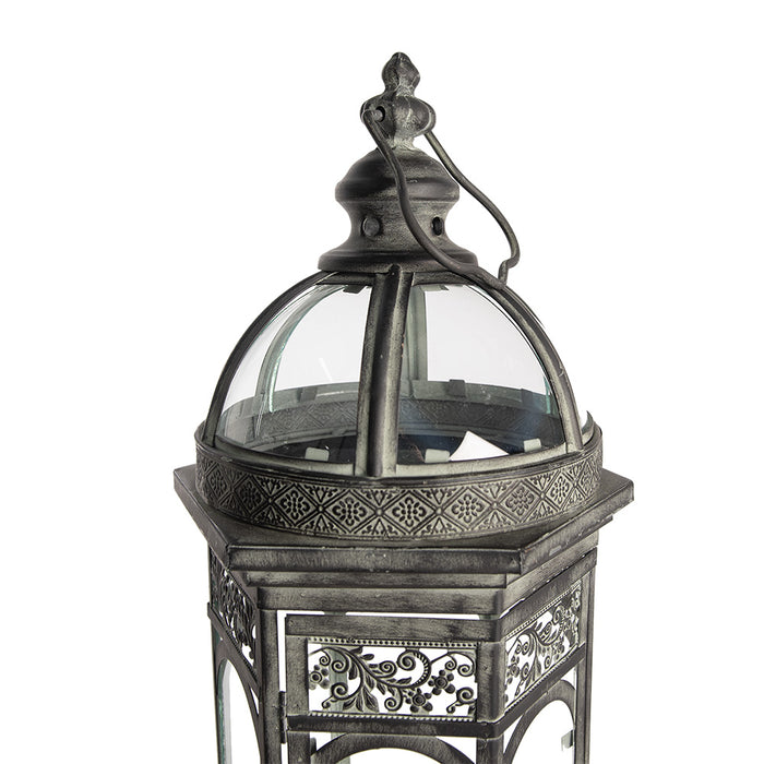 Clayre & Eef Lantaarn  24x21x59 cm Grijs Ijzer Glas Kaarsenhouder