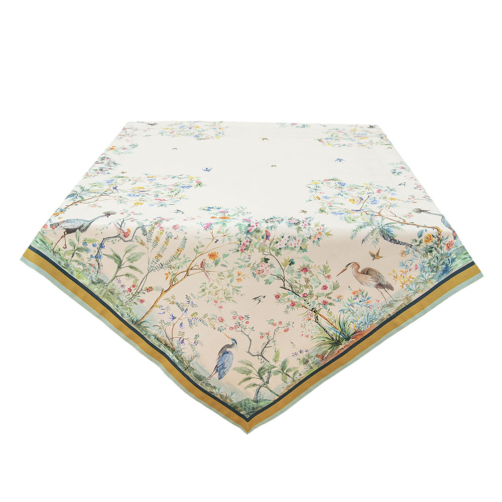 Clayre & Eef Tafelkleed  150x250 cm Beige Groen Katoen Rechthoek