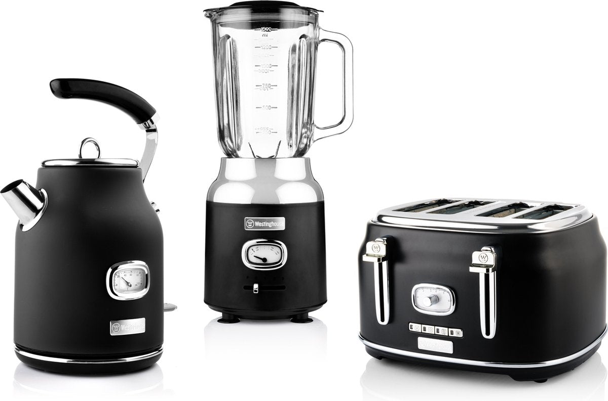 Westinghouse Retro Bundel - Waterkoker + Broodrooster + Blender -Zwart