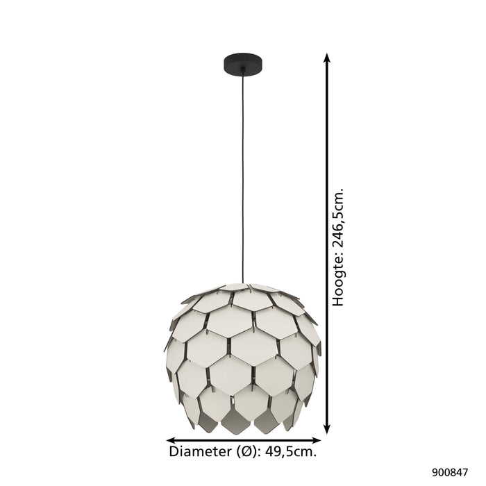 EGLO Mattanza Hanglamp - E27 - Ø 49,5 cm - Grijs|Zwart - Hout|Staal