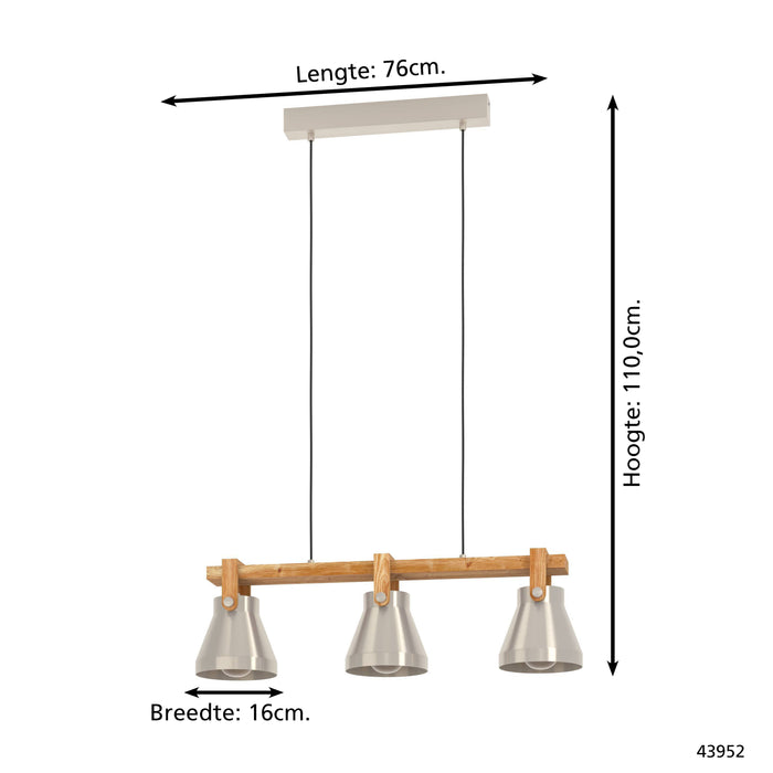EGLO Cawton Hanglamp - E27 - 76 cm - Grijs|Bruin - Hout