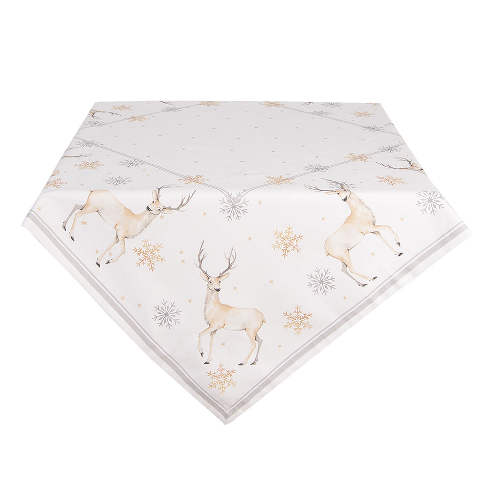 Clayre & Eef Tafelkleed  100x100 cm Wit Beige Katoen Vierkant Hert en