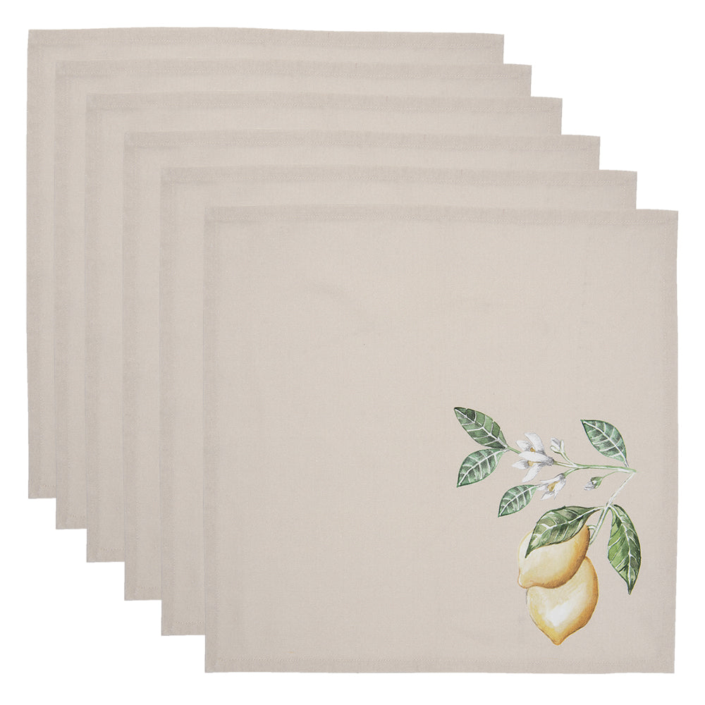 Clayre & Eef Servetten Katoen Set van 6  40x40 cm Beige Geel Katoen