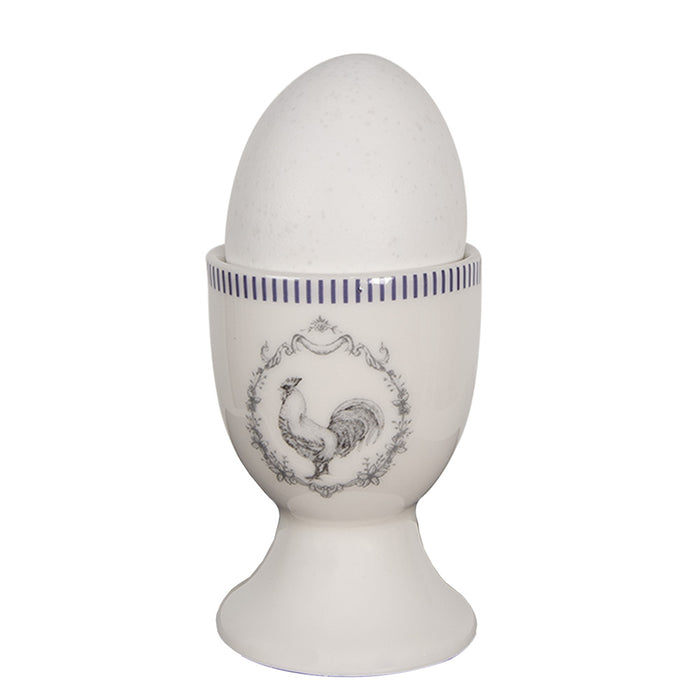 Clayre & Eef Eierdopje  Ø 4x6 cm Wit Grijs Porselein Haan Eierhouder
