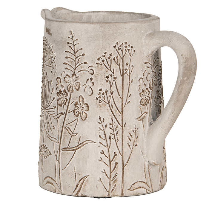 Clayre & Eef Decoratie Kan  19x13x18 cm Beige Steen Bloemen