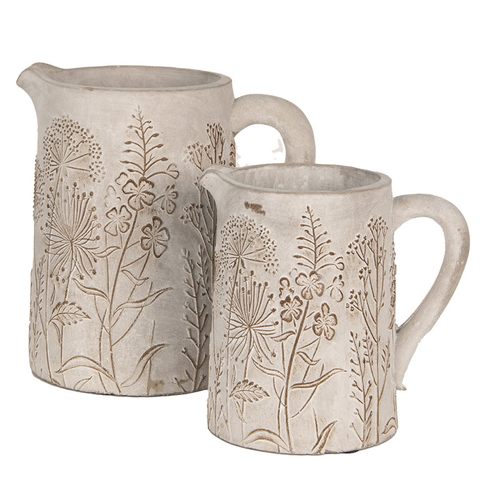 Clayre & Eef Decoratie Kan  19x13x18 cm Beige Steen Bloemen
