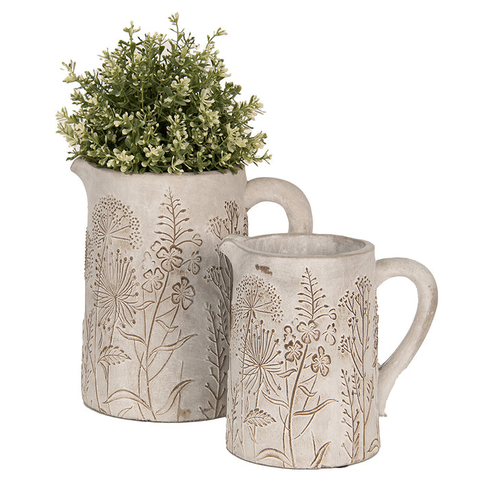 Clayre & Eef Decoratie Kan  19x13x18 cm Beige Steen Bloemen