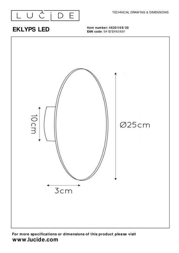 Lucide EKLYPS LED Wandlamp - Zwart