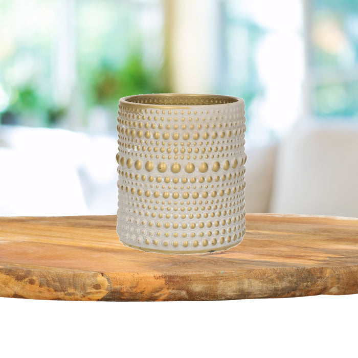 Countryfield theelichthouder|kaarsenhouder - creme wit|goud - H10 cm