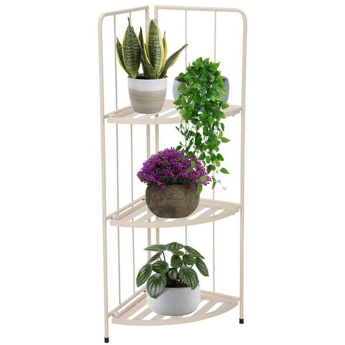 Pro Garden Plantenrek- creme - metaal - 42 x 30 x 90 cm - inklapbaar
