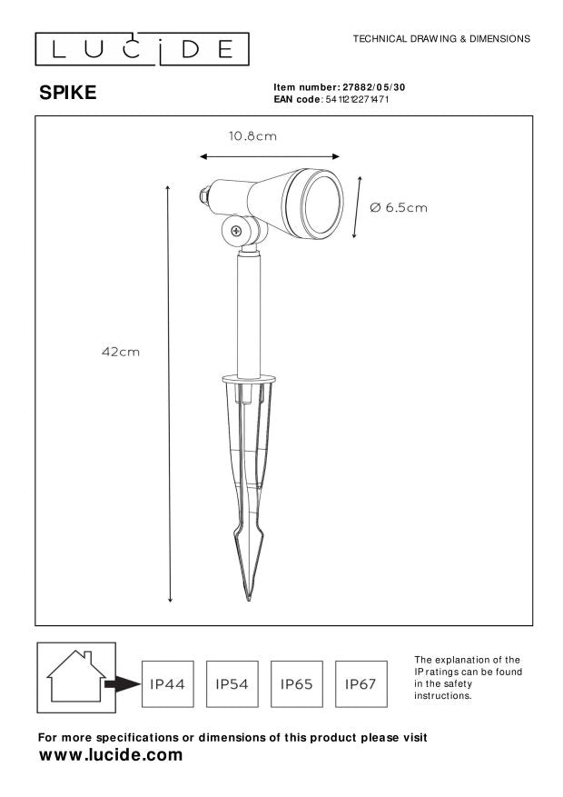 Lucide SPIKE Tuinspot - Zwart