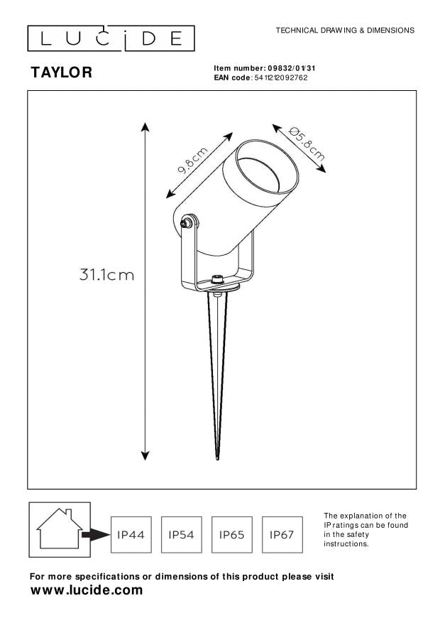Lucide TAYLOR Tuinspot - Wit